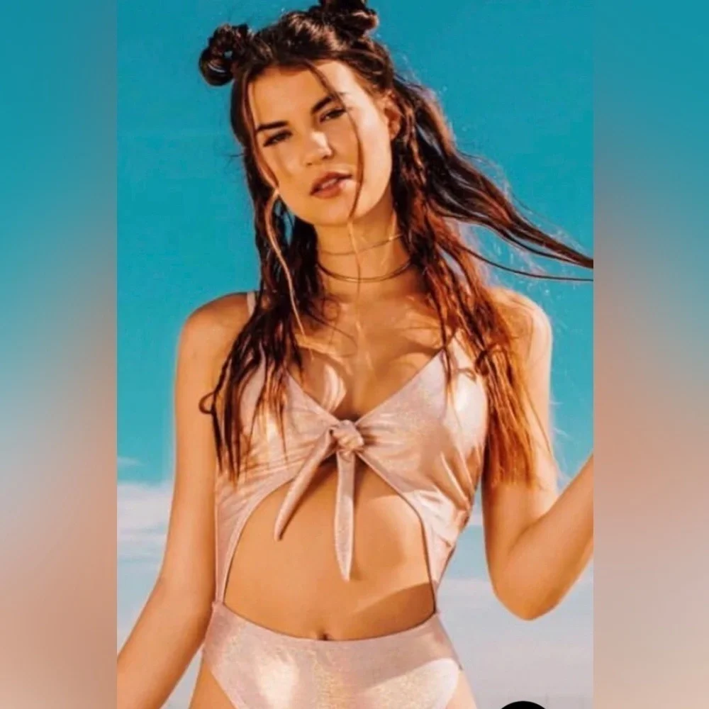NWT Revibe Dippin Daisy’s Rose Gold Shimmer Tie Front One Piece Swimsuit
